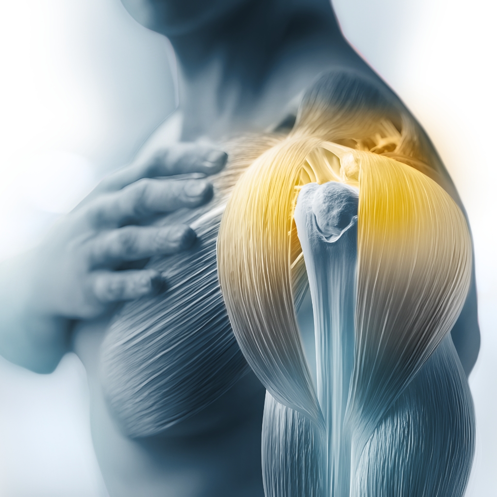 Science graphic of an illuminated shoulder muscle