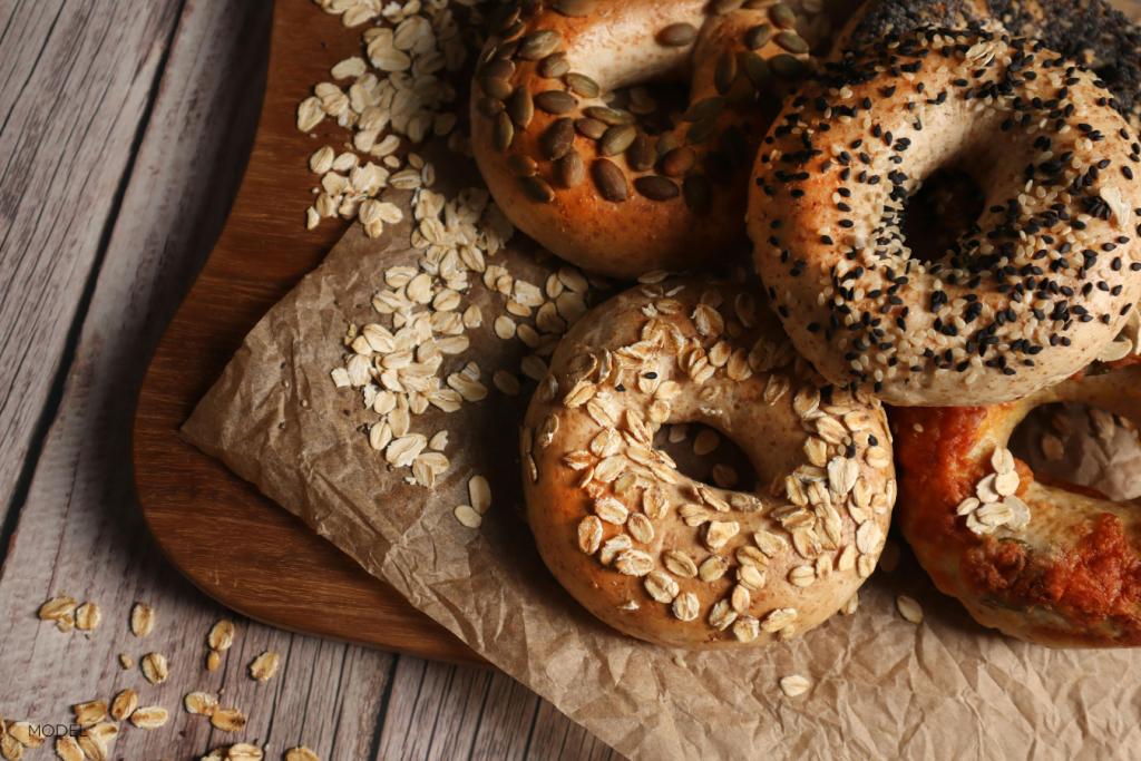 close up of bagels